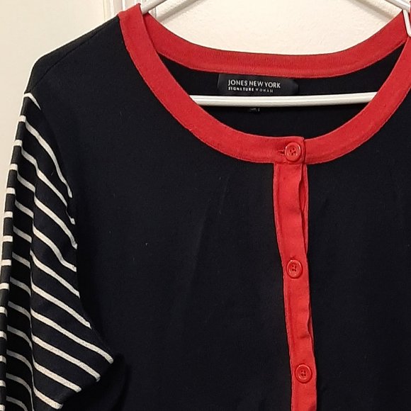 Jones New York 'Woman' 2X blue and fuschia cardigan with striped sleeves - Picture 2 of 2